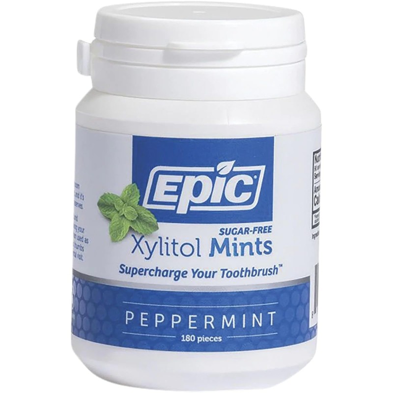 Epic Dental 100% Xylitol Sweetened Breath Mints, Peppermint, 180 Count