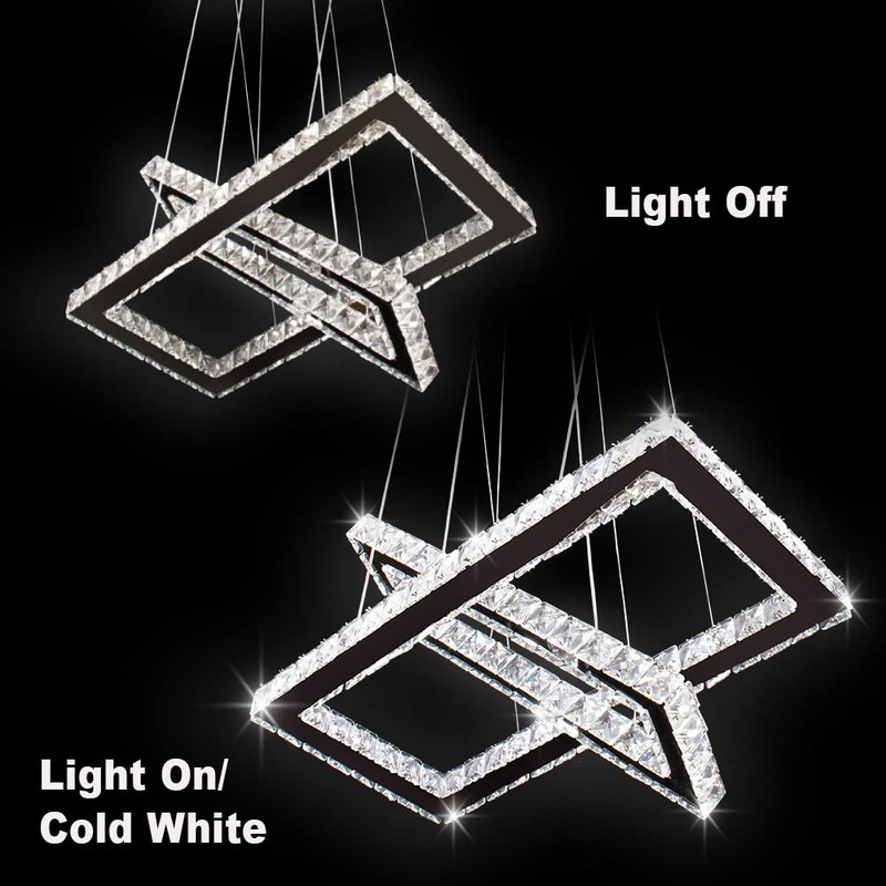 Finktonglan Modern Crystal Chandelier, Rectangular Double Ring LED Pendant Light,
