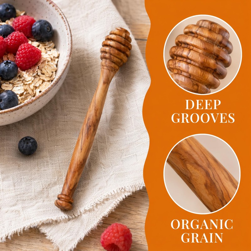 QIANSSE Natural Olive Wood Honey Dipper Sticks