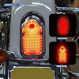 BOSYCY Motorcycles LED Brake Tail Light, Chrome Metal Tombstone Red Taillight with High-Low Brightness, Compatible with Harley Bike