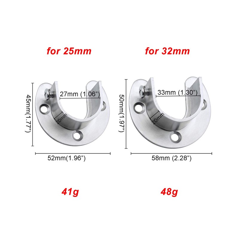 LIKERAINY Stainless Steel Round Tube Bracket for Cupboard Rail 25