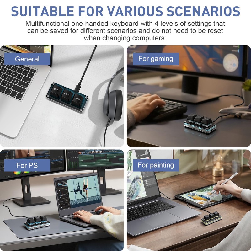 Mini 3-Key Copy Paste Programmable Keyboard Hotswappable Mechanical Switch