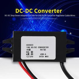 DC Step Down Converter, 12V/24V to USB 5V DC-DC Converter 3A 15W Voltage Regulator Module for Car Audio, Radio, Monitor, LED Display, LCD TV, Electric Fan, Etc.