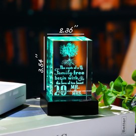 20th Anniversary Tree Of Life Gifts For Couple - 20 Years Wedding Anniversary 3d Engraved Tree Of Life Gifts For Her Him - Romantic Glass Keepsake Gifts For Wife Happy 20th Anniversary Decoration