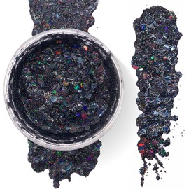 Negro - Gel Corporal Holográfico Glitter para Cuerpo, Cara, Cabello - Vegano y Sin Crueldad - (Negro)