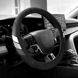 YOSRTER Steering Wheel Cover for Toyota Tacoma 4Runner Tundra TRD Camry Rav4 Anti-Slip Leather Wheel Covers for Toyota Steering Wheel Accessories Compatible 14-15 Inch(White/Gray/Dark Gray)