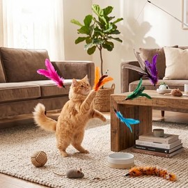 GLOGLOW 7 Cabezas de Repuesto para Juguete de Gato con Plumas, Recambios Multicolor para Varita Accesorios de Colores para Ejercicio Felino, Juego Interior y Exterior