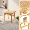 CHARMAID Vanity Stool, Bamboo Ottoman Foot Rest with Rattan Seat,