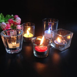 UUYYEO 2 Pcs Round Glass Votive Candle Cups Clear Tealight Candle Holders Empty Tea Light Containers Centerpiece Cups for Wedding