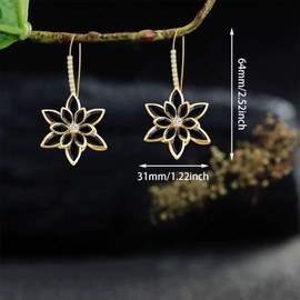 unixmoment Sparkly Crystal Flower Dangle Drop Earrings 14K Gold Rhinestone Snowflake Leverback Hoop Earrings For Women (Black)