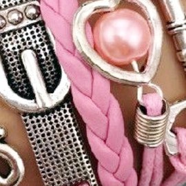 unknown BRACELET Skeleton Key with Pink Braid and Charms - 5 Different Connected Bands