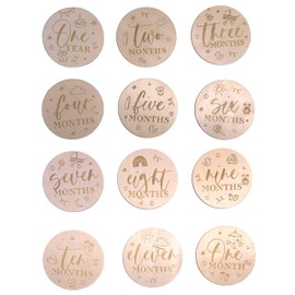 eBoutik - Set of 13 Wooden Cicle Baby Monthly Milestone Card - Double-Sided Round Design, Baby Photo Props and Nursery Decor - Signs for New Parents or Baby Shower Set