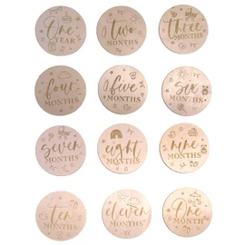 eBoutik - Set of 13 Wooden Cicle Baby Monthly Milestone Card - Double-Sided Round Design, Baby Photo Props and Nursery Decor - Signs for New Parents or Baby Shower Set