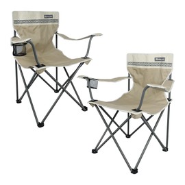 喜马拉雅 Portable Camping Chairs with Cup Holder and Back Pocket, Dark Moss Green Waterproof Oversized Camp Folding Chair for Outdoor Camping, Fishing, Hiking, Picnic, Beach (2 Packs Almond Grey)