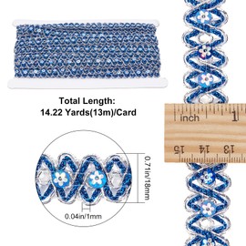 GORGECRAFT 14.2 Yds 3/4 Inch Blue Glitter Sequin Ribbon Wavy Sequin Lace Trim Flowers Glitter Lace Trim Spool Metallic Glitter Trim for Sewing Christmas Dress Fabric Decorations