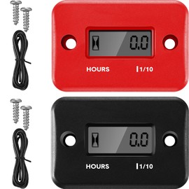 2 Pieces Inductive Hour Meter for Gas Engine Lawn Mower Dirt Bike Motorcycle Motocross Snowmobile Karting Marine ATV Boat Outboard Motor Generator Waterproof Hour Meters (Black, Red)