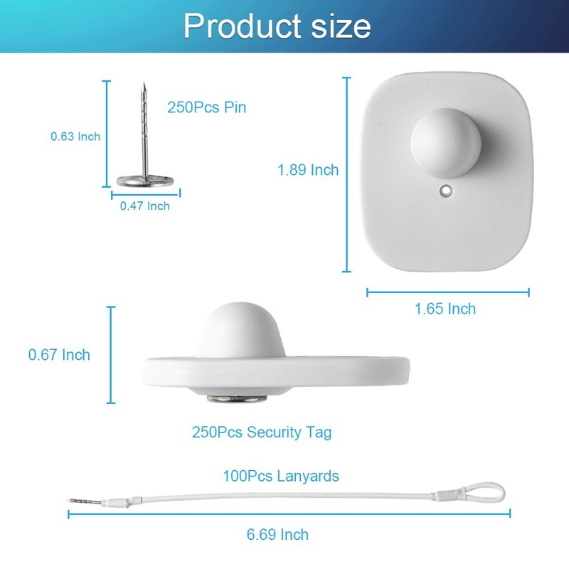 250 Pieces Hard Clothing Security Tags 8.2Mhz RF Frequency, White