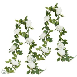 Carlita‘s Blooms White Artificial Rose Garlands Rose Vines Leaves Banners Hanging Floral Garland Fake Rose Flower Vine for Wedding Arch Ceremony Home Garden Outdoor Party Wall Decorations