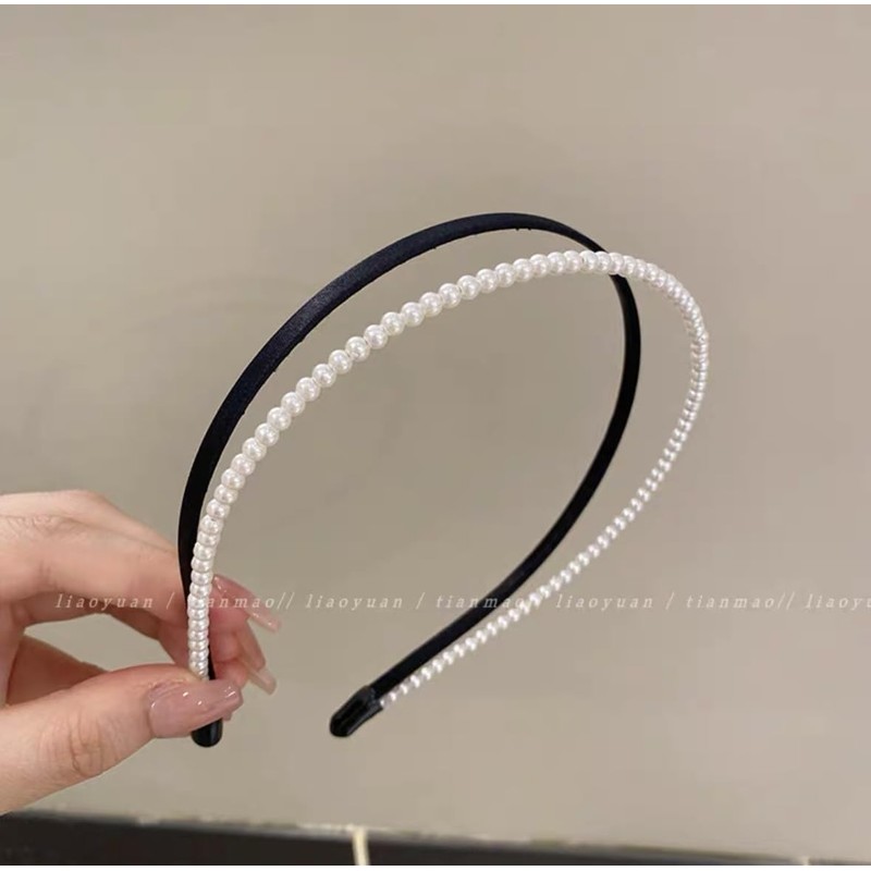 Pearl Headband Velour Black Adult Hair Band Wedding Hair Accessory