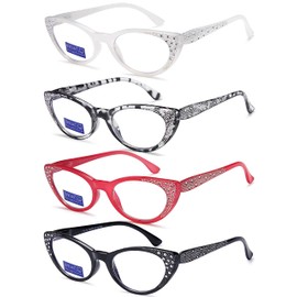 EYEURL Cat Eye Reading Glasses for Women Blue Light Blocking 4 Pack Computer Readers 3.50 Spring Hinge Anti UV Fashion Lightweight Frames Eyeglasses