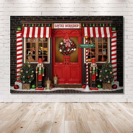 MEHOFOND 8x6ft Christmas Backdrop Winter Santa Claus Wreath Display Window Photography Background Children Portrait Family Party Decoration Banner Photo Booth Studio Props Supplies