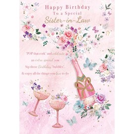 Sister-in-Law Birthday Card - Special Sister-in-Law - Champagne and Butterflies - Floral Design - Made in the UK - Eco-Friendly