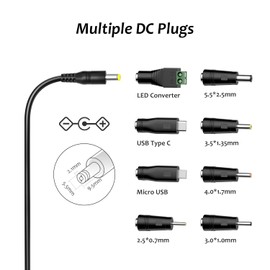 5 V 2 A power supply, 5 V AC DC power supply transformer with 8 DC plugs for 5 V electronics such as tablet phone USB HUB CCTV camera, 2000 mA max.