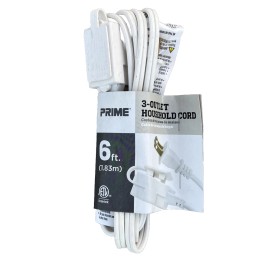 PRIME 3-Outlet 6 Foot Household Electric Extension Cord White (D)