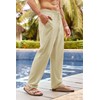 PASLTER Men's Cotton Linen Pants Elastic Waist Drawstring Casual Trouser