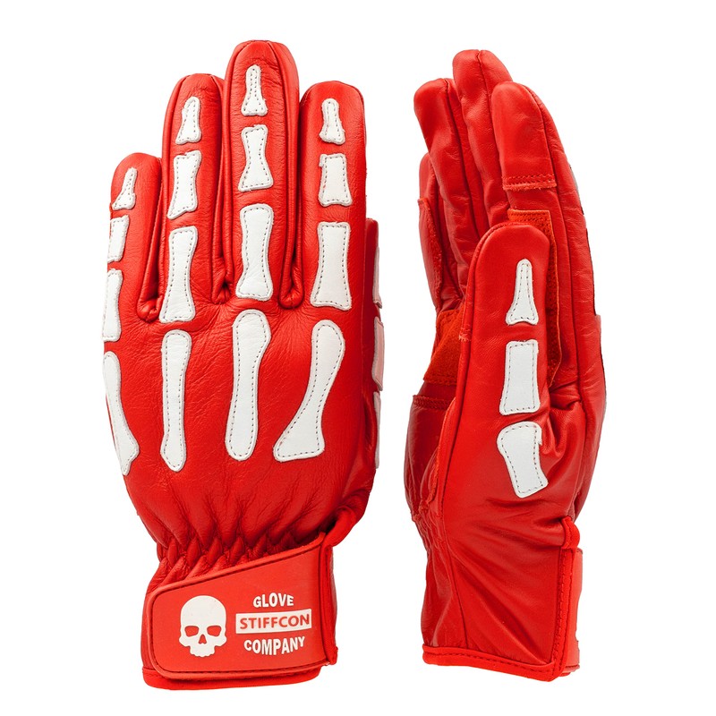 HELL PATROL RED_Stiffcon Genuine Leather Motorcycle Gloves Hell Patrol Red