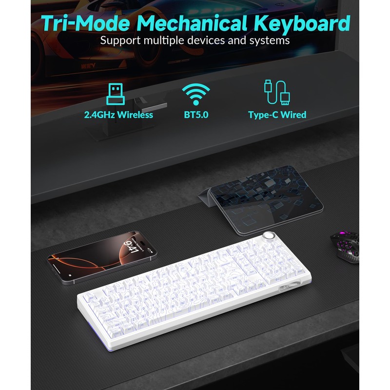 SOLAKAKA KI99 Pro 96% Wireless Mechanical Keyboard, RGB Gaming Keyboard,