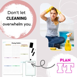 Cleaning Checklist Dry Erase Magnetic Whiteboard for Refrigerator | Daily, Weekly and Monthly Cleaning Chores Planner| Cleaning List Schedule for Adults