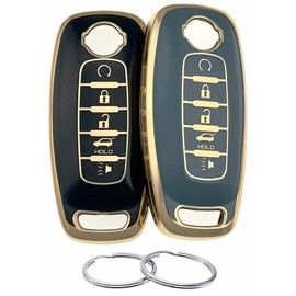 REPROTECTING Silicone Rubber Key Fob Cover Compatible with Nissan Pathfinder Rogue (5 Buttons/TPU, Black Grey)