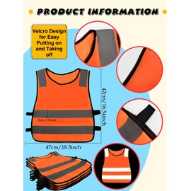 6 Pcs Kids Hi Vis Vests Children Orange High Visibility Vests Child Hi Vis Safety Vests with Reflective Strips for Boys Girls Outdoor School Activities