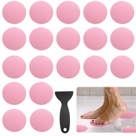 Coufce 24 PCS Bathtub Non Slip Stickers Pink Adhesive Decals Round Shape Anti Slip Shower Stickers Bath Non Slip Stickers for Floor Bathroom Stairs Ladders with Scraper