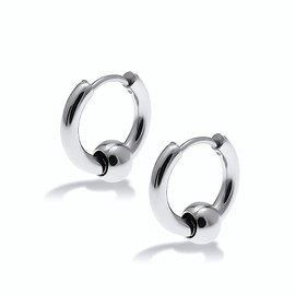 Puente Stainless Steel Hoop Earrings, With Beads, 3 Colors, For Both Ears, Unisex, Ball Included, Earrings, Ring Earrings, 0.2 inches (6 mm), Beads, 0.7 oz (18 g), Hypoallergenic, Thick, Large, CRB