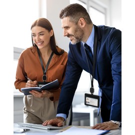 VULKIT Retractable Lanyard with Card Holder Horizontal ID Badge Holder for Men or Women Pass Holder with 2 Card Slots, Grey