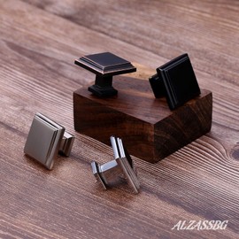 Alzassbg 6 Pack Brushed Satin Nickel Cabinet Knobs, 1.3 Inch(32mm) Kitchen Cabinet Hardware Rectangle Knobs for Cupboard and Drawer AL6071SN