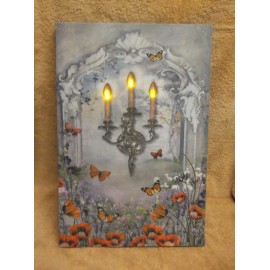 Ohio Wholesale French Fantasy Butterflies Wild Flowers Candles Lighted Canvas Wall Decor Sign