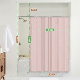 Seasonwood Pink Fabric Boho Shower Curtain Textured Vertical Stripe Tassel Shower Curtain Farmhouse Minimalist Cute Shower Curtains Pink, 72x72