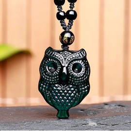 Natural rainbow obsidian owl necklace Amulet pendant with adjustable for women and men