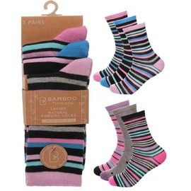 OnlyBee 3 Pairs of Ladies Bamboo Healthy Soft Socks Bright Striped