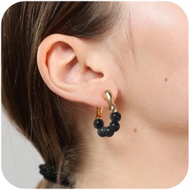 Kiiowana Tiger Eye Stone Hoops Earrings,18K Gold Resin Hoops Huggie Earrings，Hypoallergenic and lightweighted，Stylish for Women