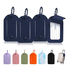 XYOFUN Set of 4 Luggage Tags Suitcase Tag Travel Essentials Privacy Cover ID Label with Removable Carabiner & Address Card for Travel Bag Suitcase(Dark Blue)