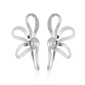 JDONL Large Hollow Flower Dangle Drop Stud Earrings for Women Simple Floral Statement Earrings Jewelry Gift for Party Wedding (Silver)