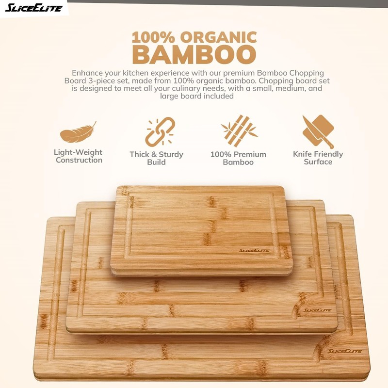 SliceElite 3pc Bamboo Cutting Board Set: Eco-friendly, durable chopping boards