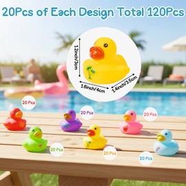 Haooryx Summer Mini Rubber Duck - 120Pcs Hello Summer Ducky Squeak Bathtub Float Bath Toy Novelty Squeak Duck for Kids Holiday Party Decor Classroom Reward Birthday Gift Baby Shower Party Favor Supply