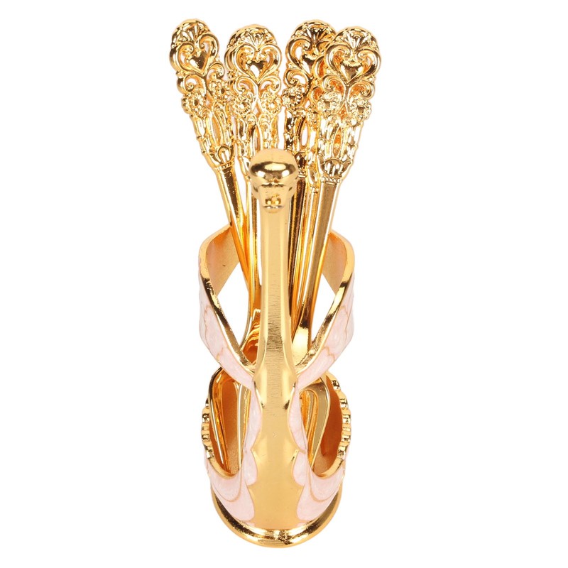 6Pcs Coffee Dessert Fork Set Metal Swan Base Holder Dessert