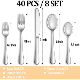 40 Piece Silverware Set Service for 8 Premium Stainless Steel Flatware Cutlery