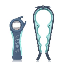 Bottle Opener Jar Opener, MAEXUS Multifunctional Bottle Opener for Arthritis Seniors Jar Opener for Weak Hands Grip Lid Twist Grippers Blue + Gray (2 Pack)